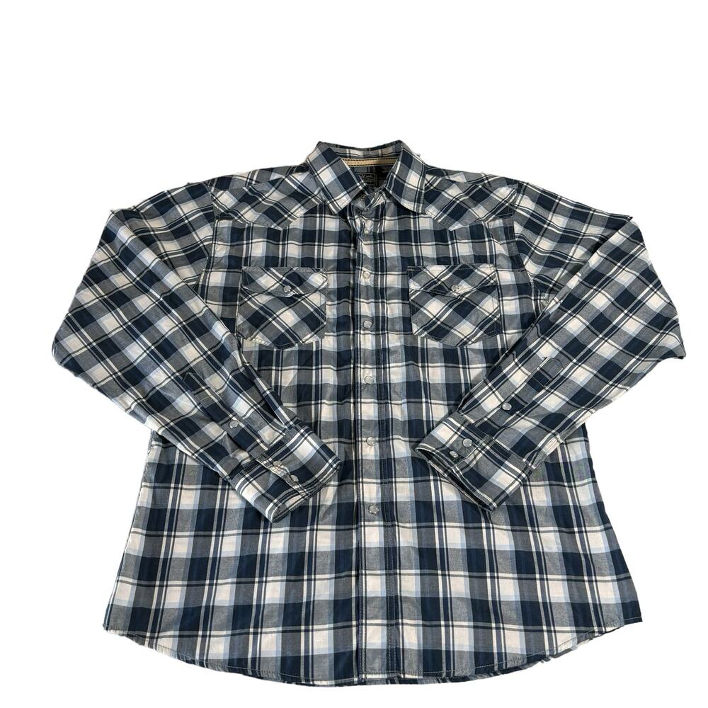 Vigo Jeans Pearl Snap Western Long Sleeve Shirt Mens Size Medium Blue Plaid